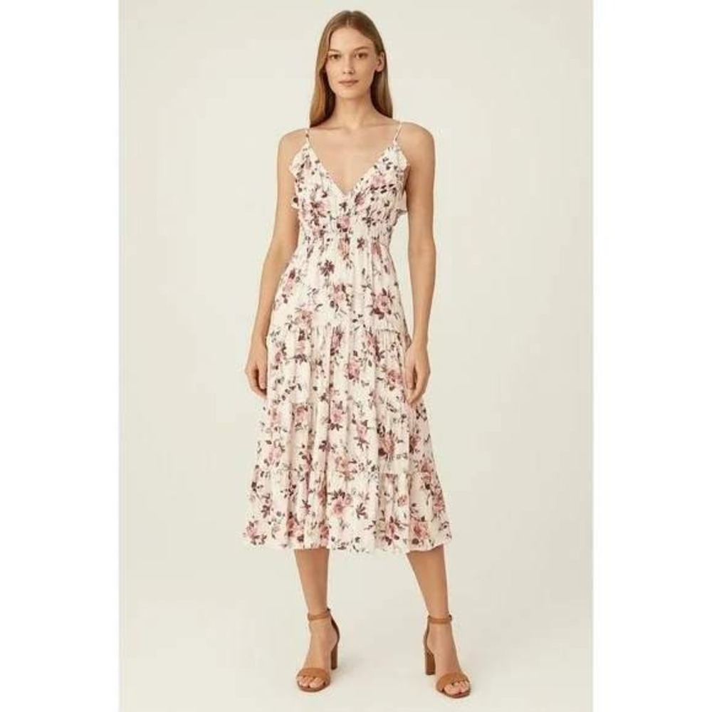 Misa Dress Womens Small Pink Aviana Floral Midi Fairy Cottagecore Feminine VNeck